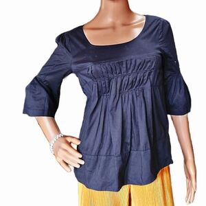 ELLE Vintage Empire Waist Black Bell 3/4 Sleeve Blouse Size XS